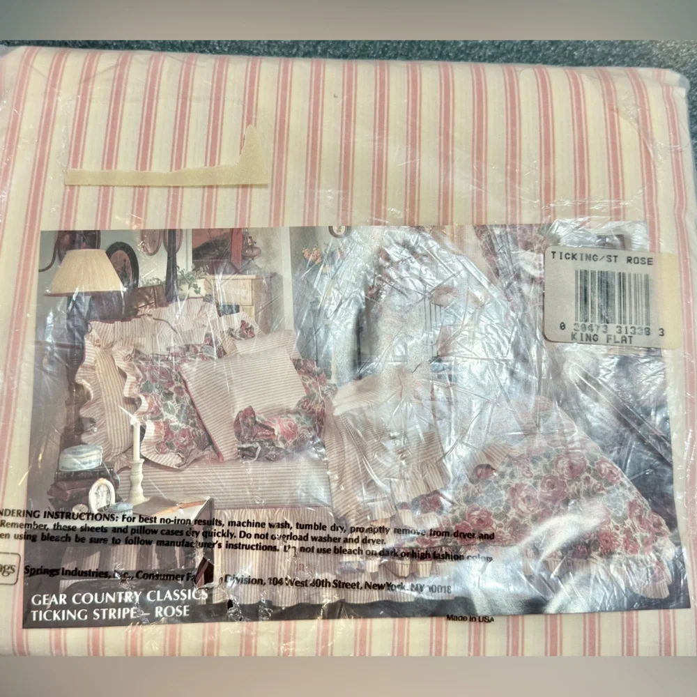 Springmaid king ticking/st rose flat sheet country gear classics 180 thread ct